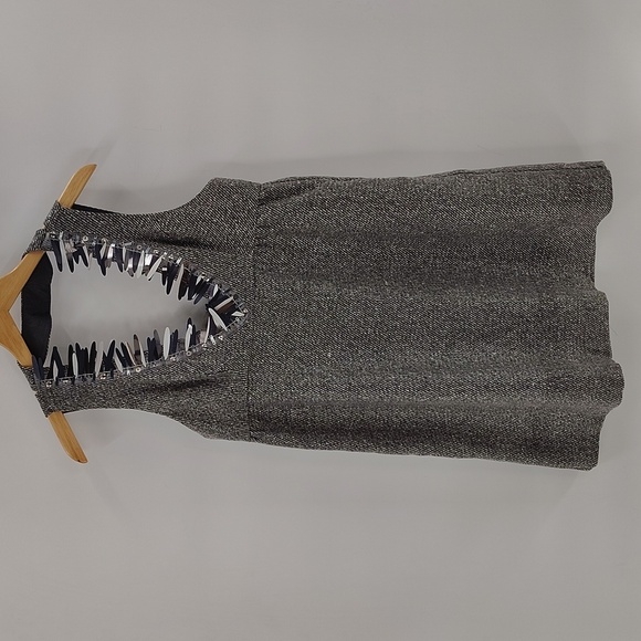 Anna Sui Gray Tweed Cocktail Dress Size Medium Open Back Neck Detail - Picture 4 of 11